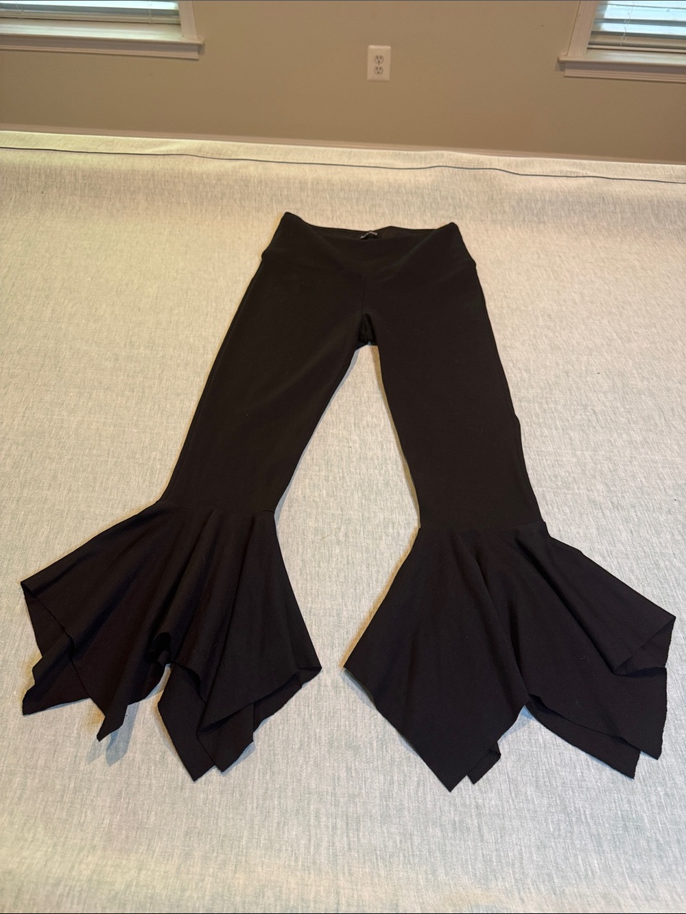 Black Boot-Cut Flare Pants with Layered Ruffle Hem